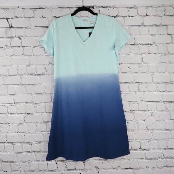 NWT - Women's Ombre V-Neck T-Shirt Dress - Blue - Picture 1 of 3